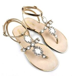 Lilly Pulitzer Katie Gold White Jeweled Crystal Sandals Resort WeddingBridal